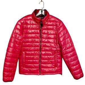 Nautical Puffer Jacket Buffalo Plaid Sherpa Lining Women's XS(Fits S/M) | Red